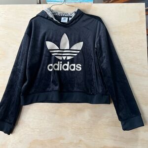 adidas Black Hoodie with White Zebra-Print Lining